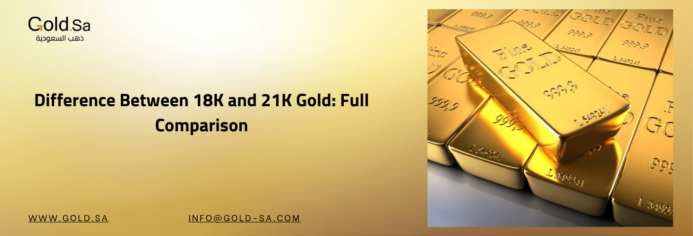 Gold bars stacked together with bright shine, illustrating the concept of purity and value difference between 18K and 21K gold — used in a Gold.sa comparison article